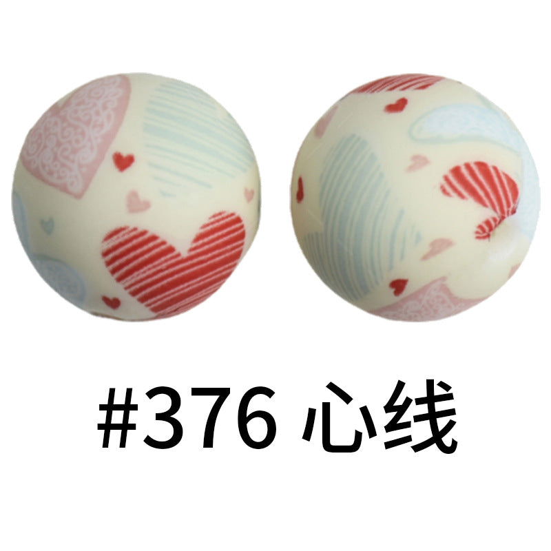 Wholesale 50pcs 16mm Print Silicone Beads Colorful Silicone Water Transfer Beads